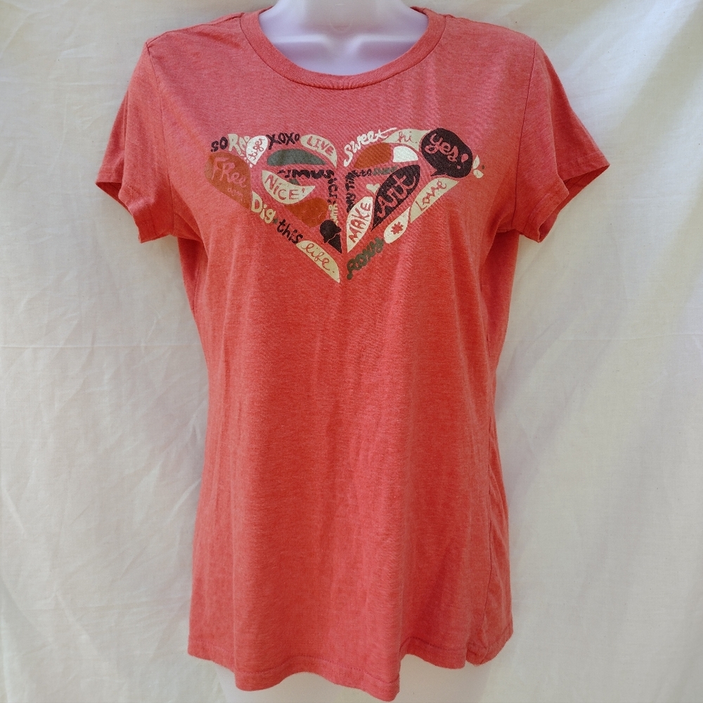 Vintage Y2K Roxy Paradise Surfing Heart Xoxo Logo Graphic T-shirt women's Large